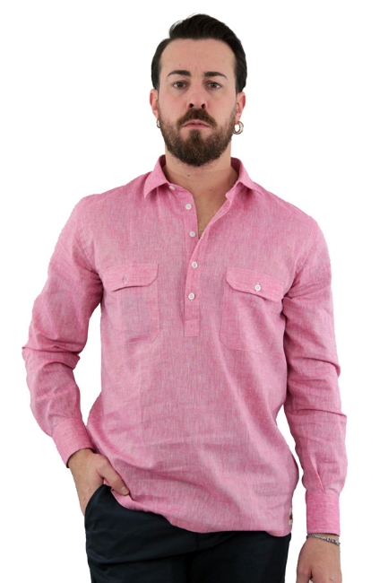 CHEMISE DE POLO EN LIN ROSE OLD RIVER