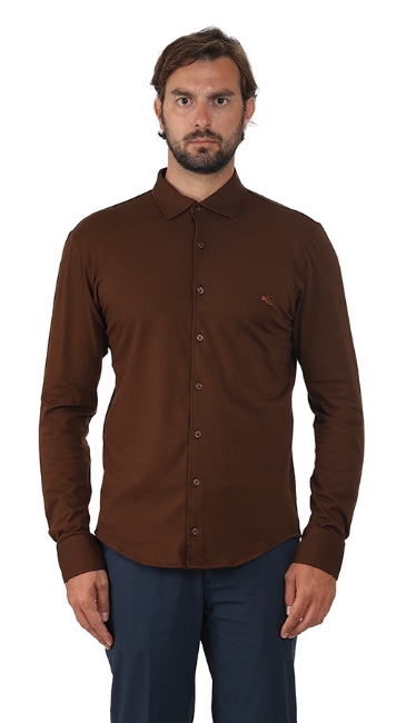 POLO CAMICIA JERSEY MARRONE