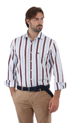 CAMICIA A RIGHE CON COLLO CLASSICO - MARRONI/AZZURRE/BIANCHE