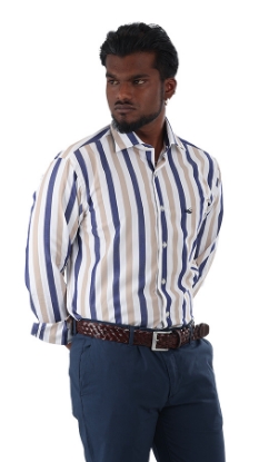 CAMICIA A RIGHE CON COLLO CLASSICO - BLU/BEIGE/BIANCHE