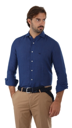 CAMICIA DI LINO CON COLLO CLASSICO BLU