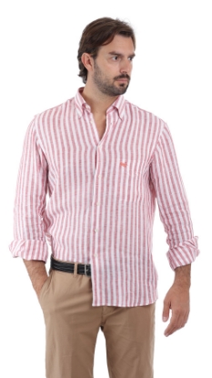 CAMICIA LINO A RIGHE ROSSE