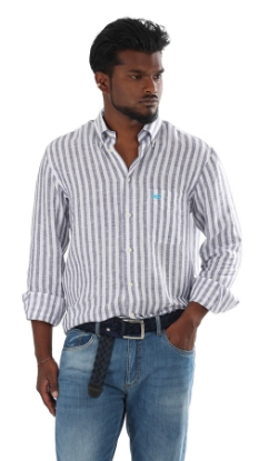 CAMICIA LINO A RIGHE GRIGIE