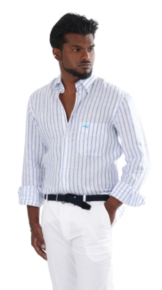 CAMICIA LINO A RIGHE SOTTILI GRIGIE
