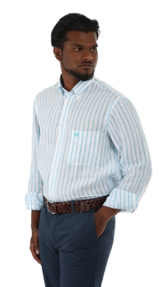 CAMICIA LINO A RIGHE SOTTILI AZZURRE