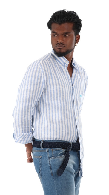 CAMICIA LINO A RIGHE AZZURRE