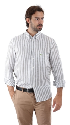 CAMICIA LINO A RIGHE BEIGE
