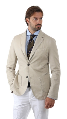 GIACCA A DUE BOTTONI IN MISTO LINO BEIGE