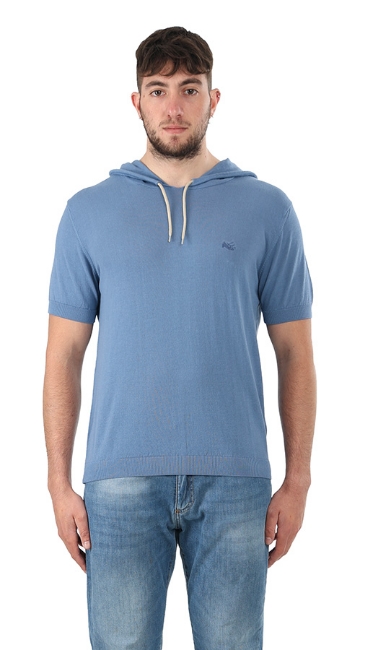 T-SHIRT MEZZA MANICA CON CAPPUCCIO AZZURRA