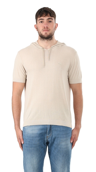 T-SHIRT MEZZA MANICA CON CAPPUCCIO BEIGE
