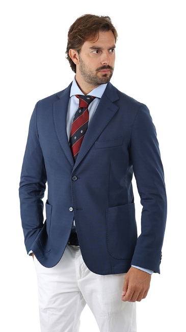 GIACCA A DUE BOTTONI IN COTONE BLU