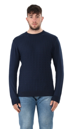 MAGLIONE GIROCOLLO CON TRECCE FRONTALI BLU