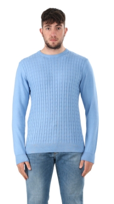 MAGLIONE GIROCOLLO CON TRECCE FRONTALI AZZURRO