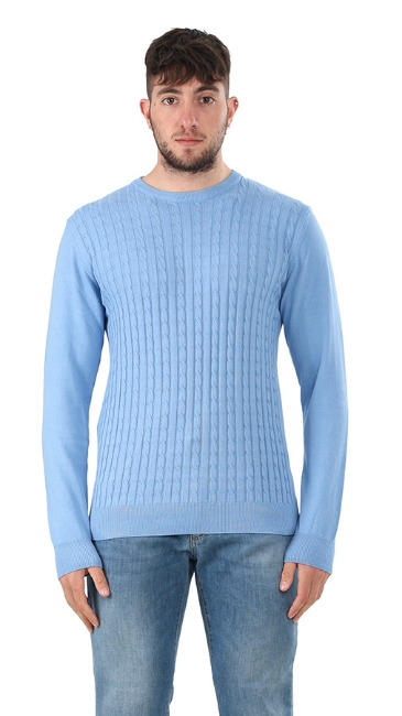 MAGLIONE GIROCOLLO CON TRECCE FRONTALI AZZURRO