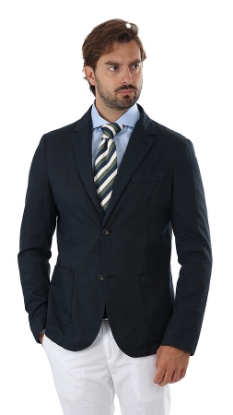 GIACCA A DUE BOTTONI IN MISTO LINO BLU