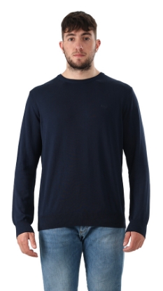MAGLIONE GIROCOLLO IN COTONE BLU